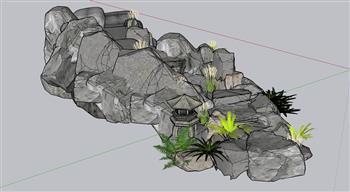 石头水池假山SU模型