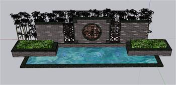 新中式水景墙景墙SU模型