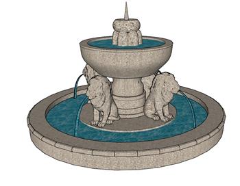 狮子流水喷泉SU模型