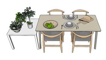 餐具餐桌椅SU模型