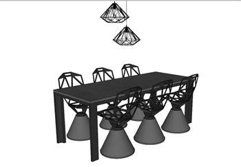 工业风餐桌椅SU模型