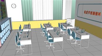 学校教室课桌椅su模型库(ID32193)