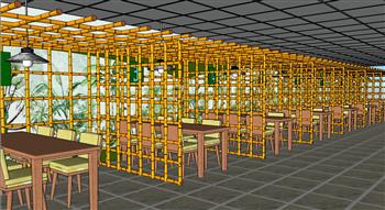 竹餐厅餐桌椅餐厅SU模型