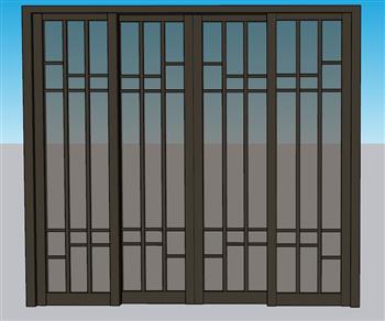 中式木质厨房门玻璃门su模型(ID33310)