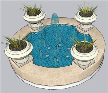圆形水池喷泉SU模型