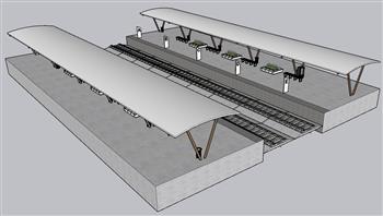 廊架站台铁路SU模型
