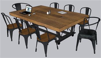 中式会议桌办公桌SU模型