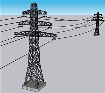 电线塔高压电线SU模型