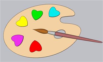 儿童画板调色板毛笔su模型(ID34265)