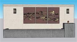 新中式景墙景观墙su模型(ID34491)