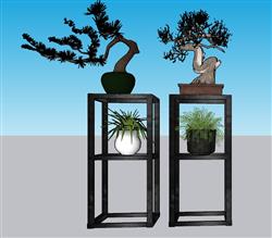 新中式植物盆栽SU模型