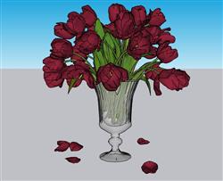玫瑰花花瓶装饰SU模型
