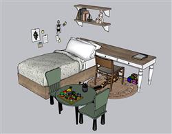 儿童床铺书桌玩具桌草图模型(ID40548)