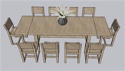 八人餐桌椅SU模型