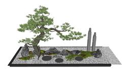 松树碎石庭院SU模型