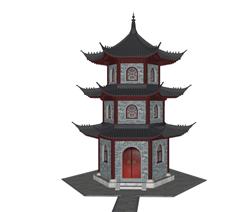 中式塔古建筑古塔SU模型