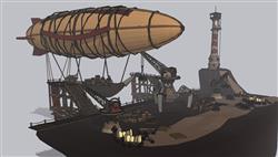 古代飞艇港口SU模型