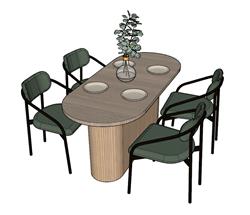 椭圆餐桌椅SU模型