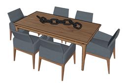 长方形餐桌SU模型
