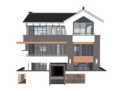 新中式独栋别墅sketchup模型免费下载