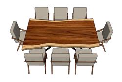 8人座原木餐桌椅SU模型