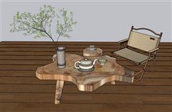 原木茶桌茶台SU模型