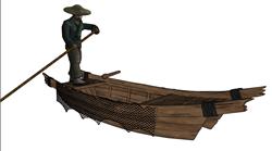 渔夫撑船渔民渔船sketchup素材库下载免费