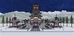 中式古建筑寺庙SU免费模型