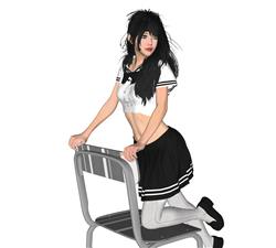 半跪在椅子上的女同学人物su模型 免费sketchup模型下载
