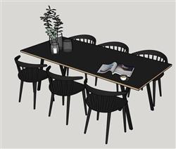 六人座餐桌椅su模型