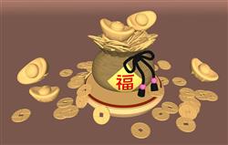 财富象征齐聚！金元宝福袋铜币铜钱模型，打造古风场景必备