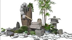 惊鹿竹滴水景观su模型