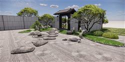 中式庭院枯山水景观su模型