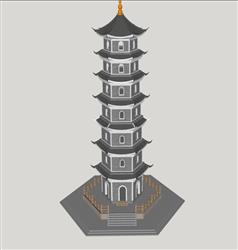 砖塔古建筑宝塔su模型
