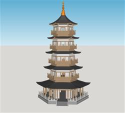 中式佛塔宝塔su模型