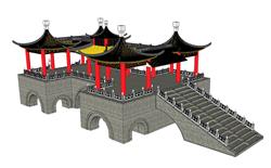 中国传统建筑风格的桥梁模型