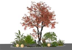 庭院植物石头景观模型