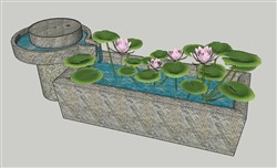 石槽石磨流水景观荷叶SU模型