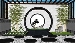 中式园林造景月洞门景观的SU模型