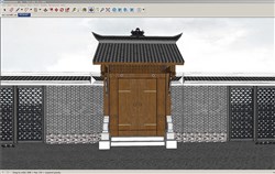 中式入户门庭院门围墙的SU模型