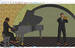音乐人物弹钢琴吹小号的sketchup模型