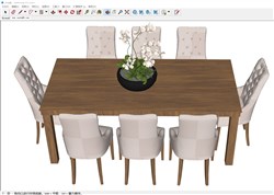 木制多人餐桌椅的sketchup模型