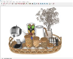 藤编托盘花瓶和咖啡机的sketchup模型