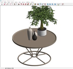 圆桌上的发财树和花瓶的sketchup模型