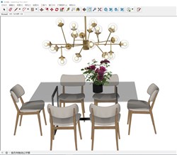 玻璃餐桌椅和吊灯的sketchup模型