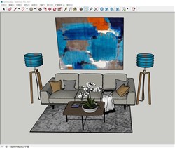 沙发茶几落地灯组合的sketchup模型