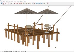 码头钓鱼台带茅草遮阳伞的sketchup模型