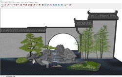 中式禅意假山流水的sketchup模型