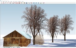 冬季树木和小屋的sketchup模型