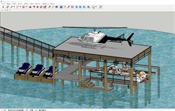 快艇摩托艇码头直升机的sketchup模型